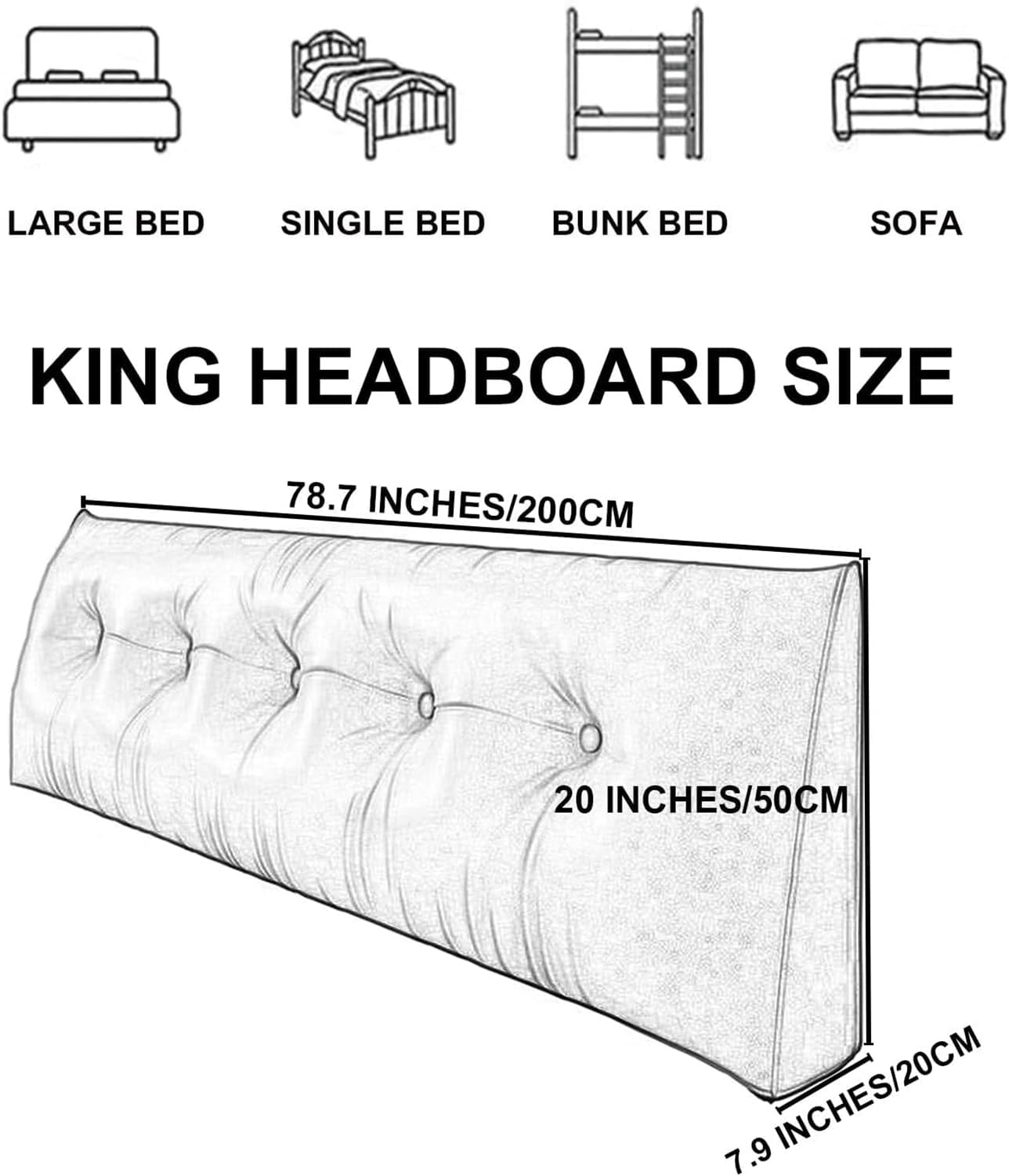 Large Bolster Triangular Wedge Body Positioners Support Reading Backrest Pillow for Headboard for Day Bed Bunk Bed with Removable Cover(Size:200x50x20cm,Color:Bean Paste Color)