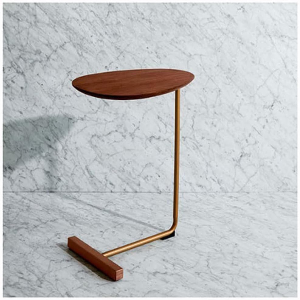 Simple Side Table Iron Art Sofa Corner Lazy Bedside Reading Oval Coffee Tea Solid Wood Countertop(D)