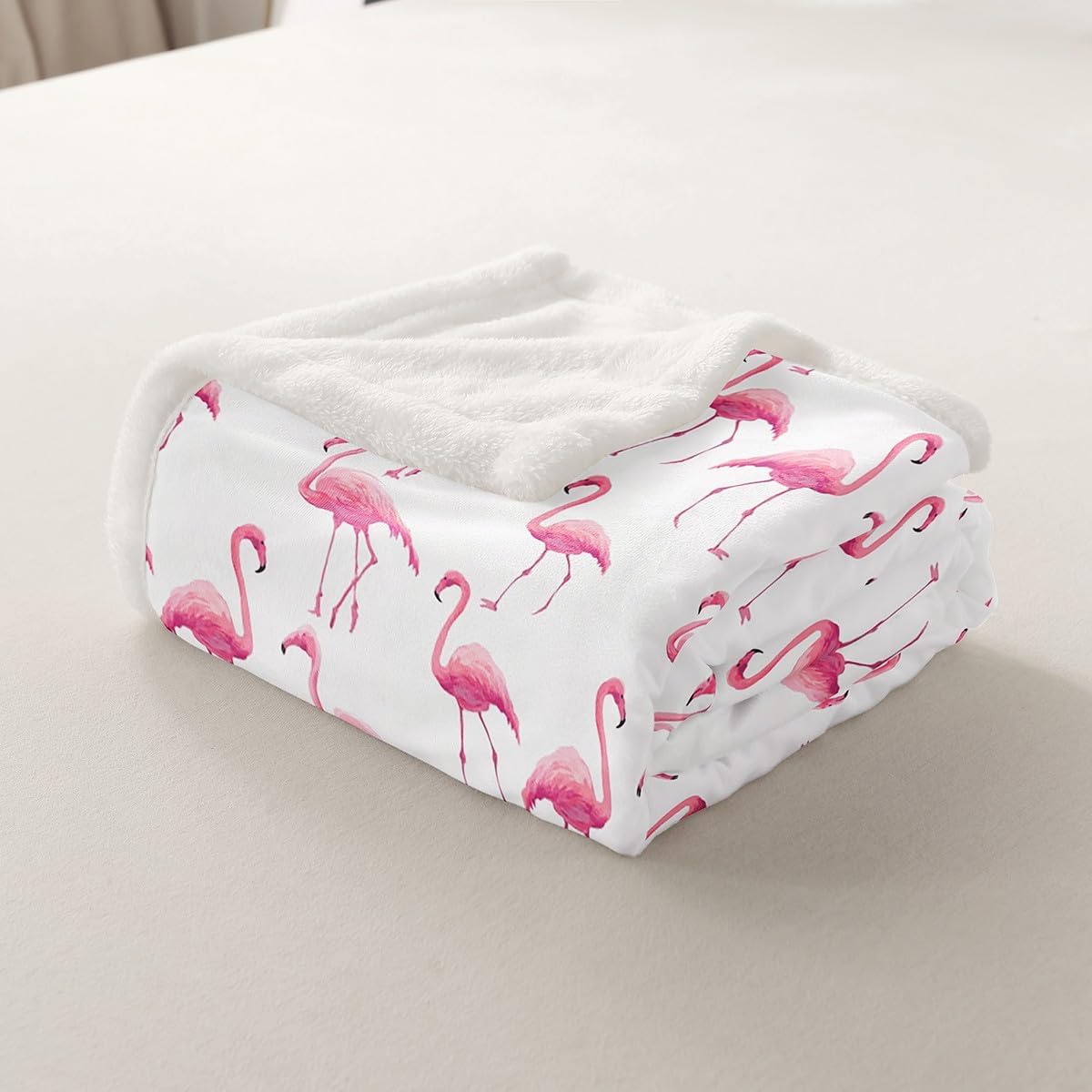 Flamingo Sherpa Blanket Queen 90"x90" Tropical Flamingo Fleece Throw Blanket for Bed Sofa Couch Kids Decor Animal Decor Plush Blanket Microfiber Pink Fuzzy Blanket Bedroom