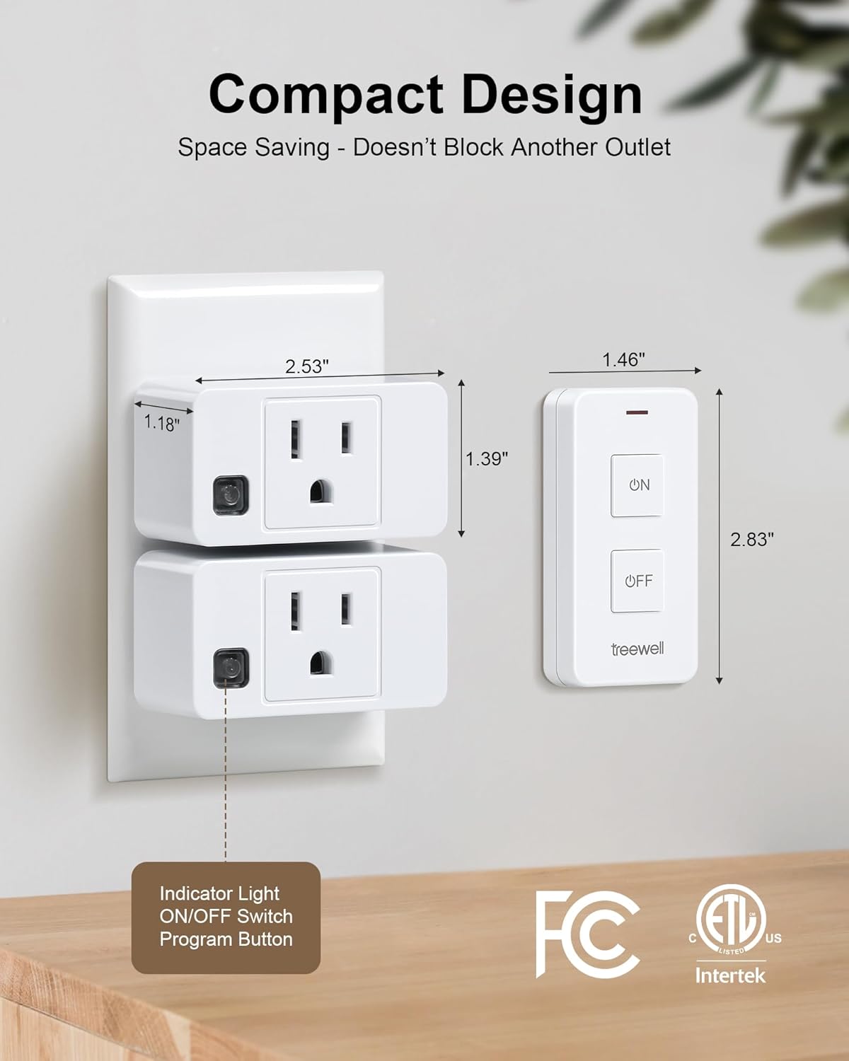 Remote Control Outlet with 2 Remotes, 200FT Long Range Wireless On Off Switch, Mini Electrical Outlet Plug, 15A/1875W High-Power for Lamps, Lights, Household Appliances, ETL & FCC Listed