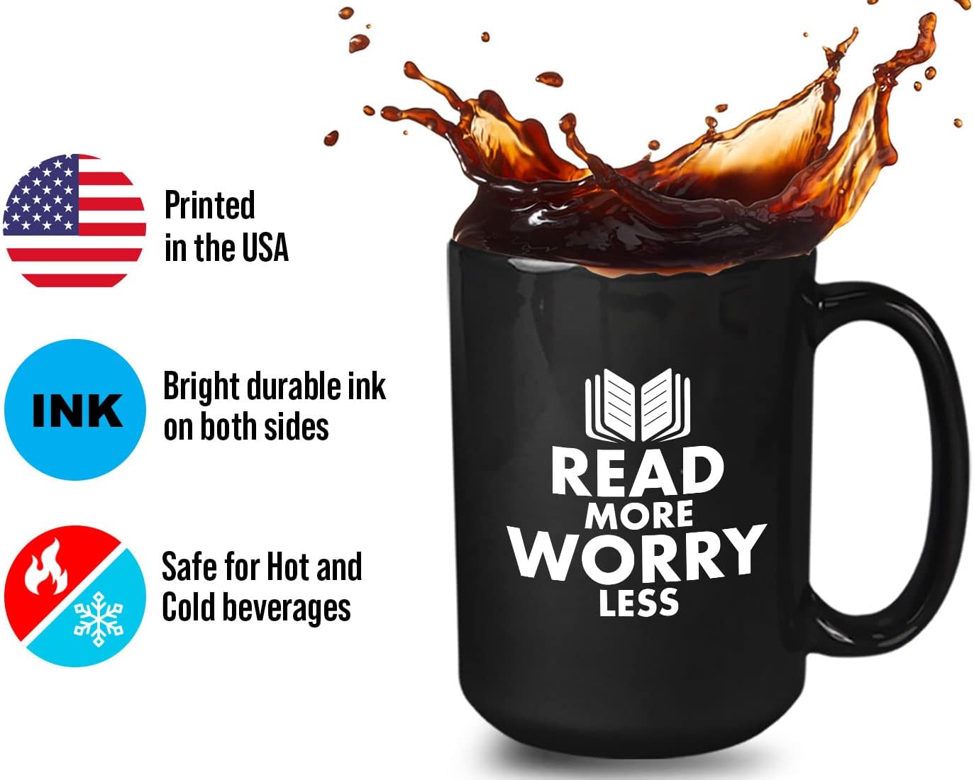 Book Lover Coffee Mug 15oz Black - read more - Literary librarian Literature Bookworm Historian Public Library Curator Bibliophile Bibliolater