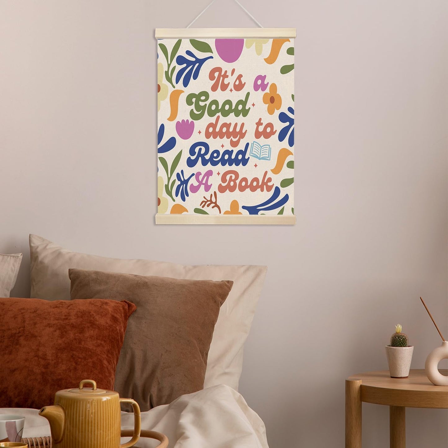 Xmsaitar It's A Good Day to Read A Book Floral Poster Hanger Frame Wall Art, Classroom Prints for Wall Decor, Reading Pictures Wall Hanging Decor for Book Lovers Library Reading Nook Corner 12x16in