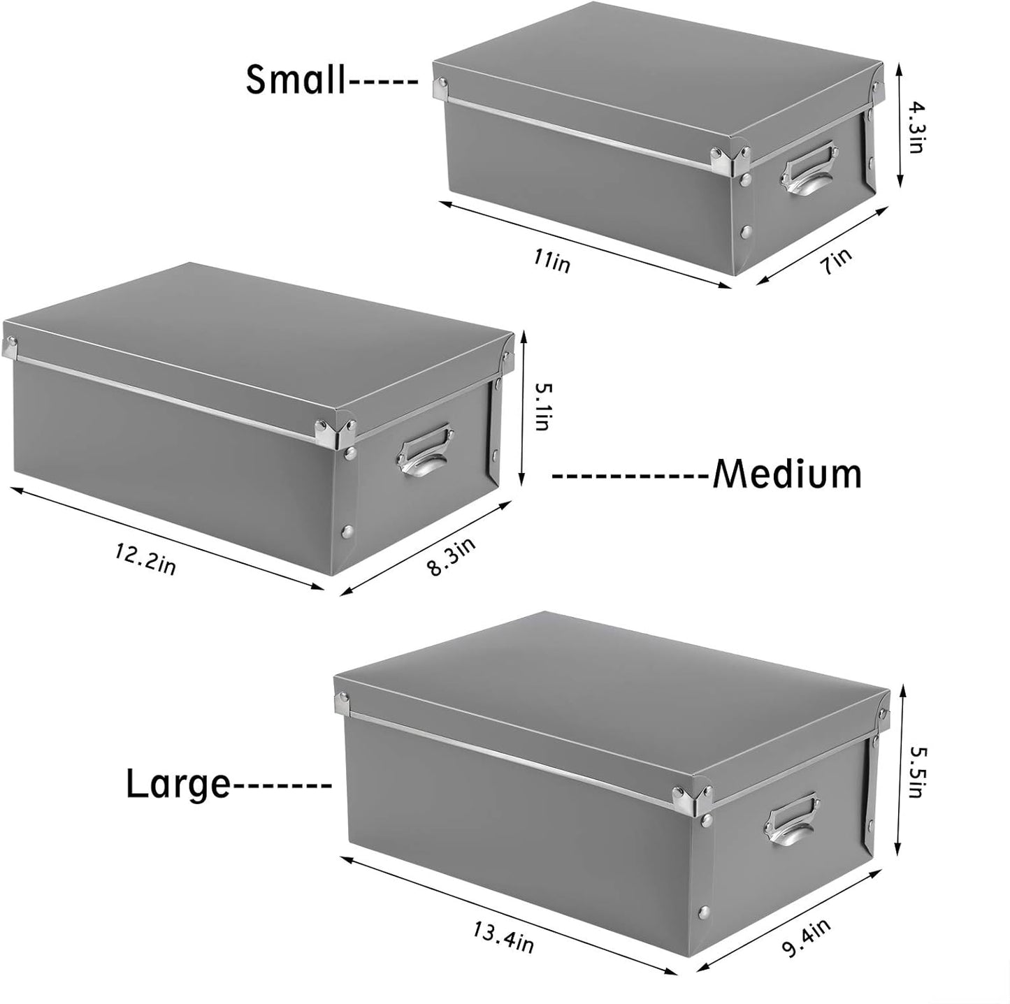SEEKIND Storage Box, Decorative Storage Bins with Lid,3 in 1 Set,Plastic,with Handles,Press-Stud Fastening,Moisture-Proof,Foldable for Space Saving Storage,for Clothes, Cosmetic,Blankets (Grey) …