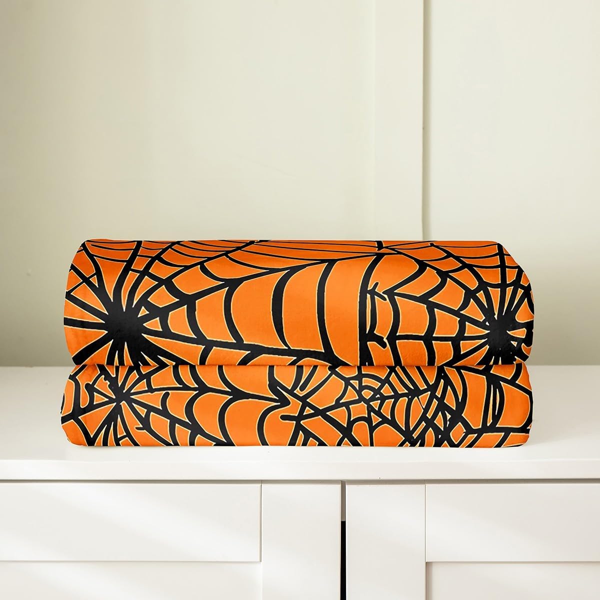 Feelyou Halloween Spider Web Fuzzy Blanket Orange Black Flannel Fleece Throw Blanket Happy Halloween Plush Blanket Gothic Black Warm Cozy Bedding Twin 60"x80"