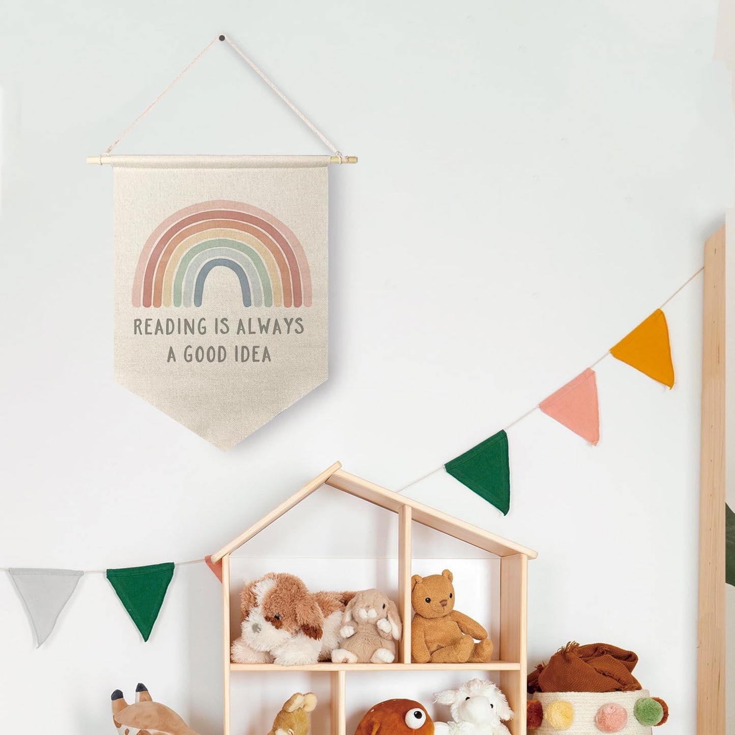 Qpenm Read Rainbow Hanging Wall Canvas Banner,Reading Read Corner Hanging Pennant Flag Prints,Classroom Wall Decor,Boho Classroom Nursery Decor poster&prints