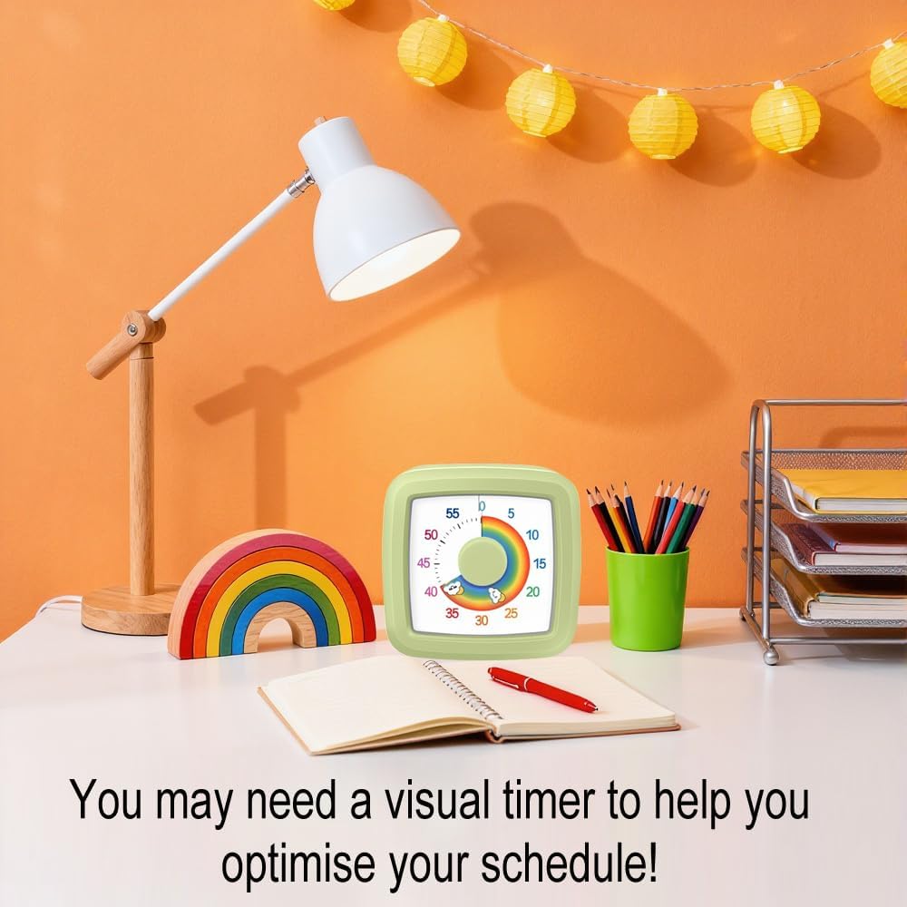 Green Visual Timer 60 Minute Countdown Timer Desk Timer Kids Time Management Tools with Quiet Operation Pomodoro Timer for Home Kitchen Classroom