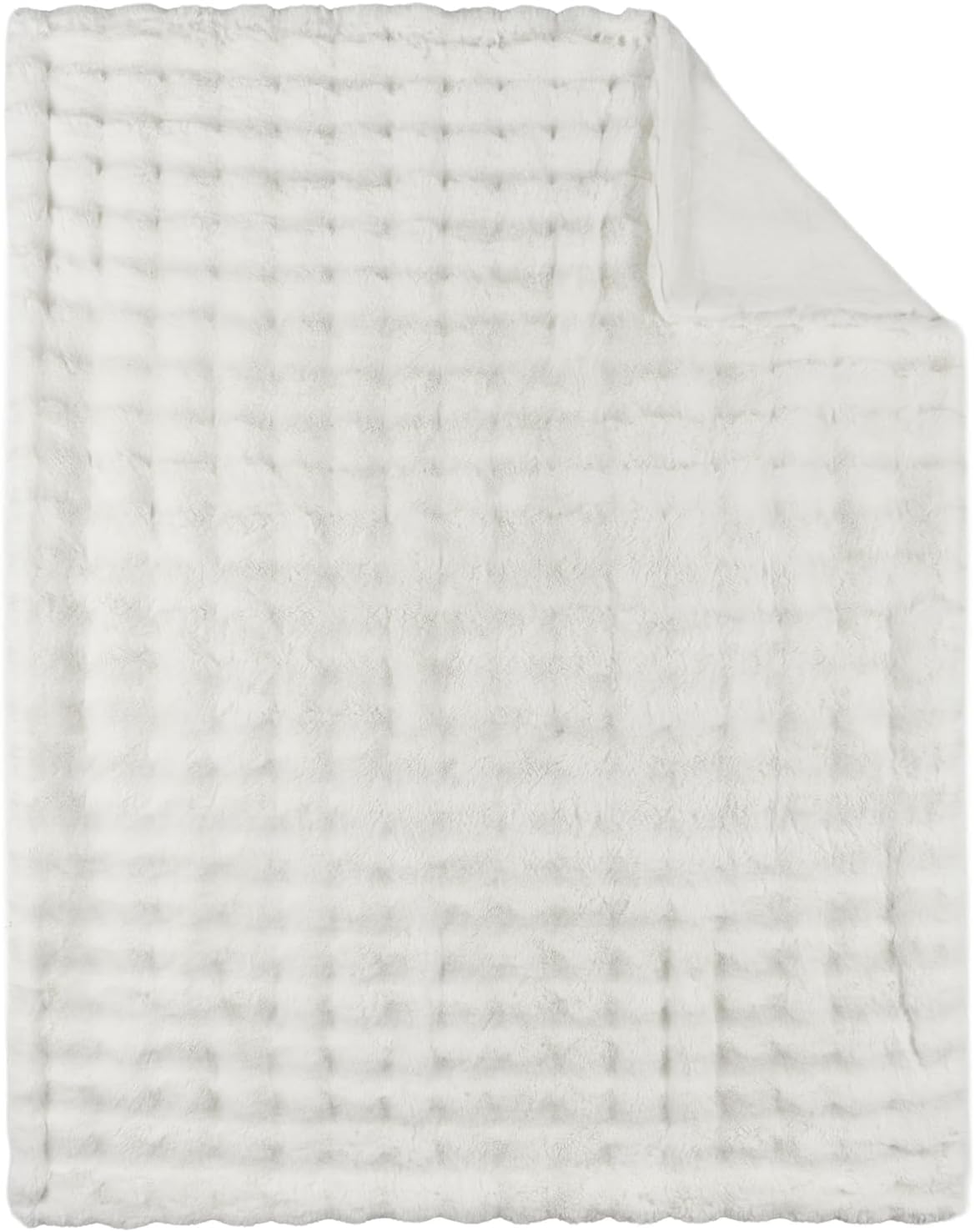 Lotus Karen Faux Fur Throw Blanket Cream White - Big Bubble Rabbit Fluff Blanket for Couch, Small Fluffy Fuzzy Cozy Blanket, Thick Furry Plush Shaggy Blankets, 50x60 Inches