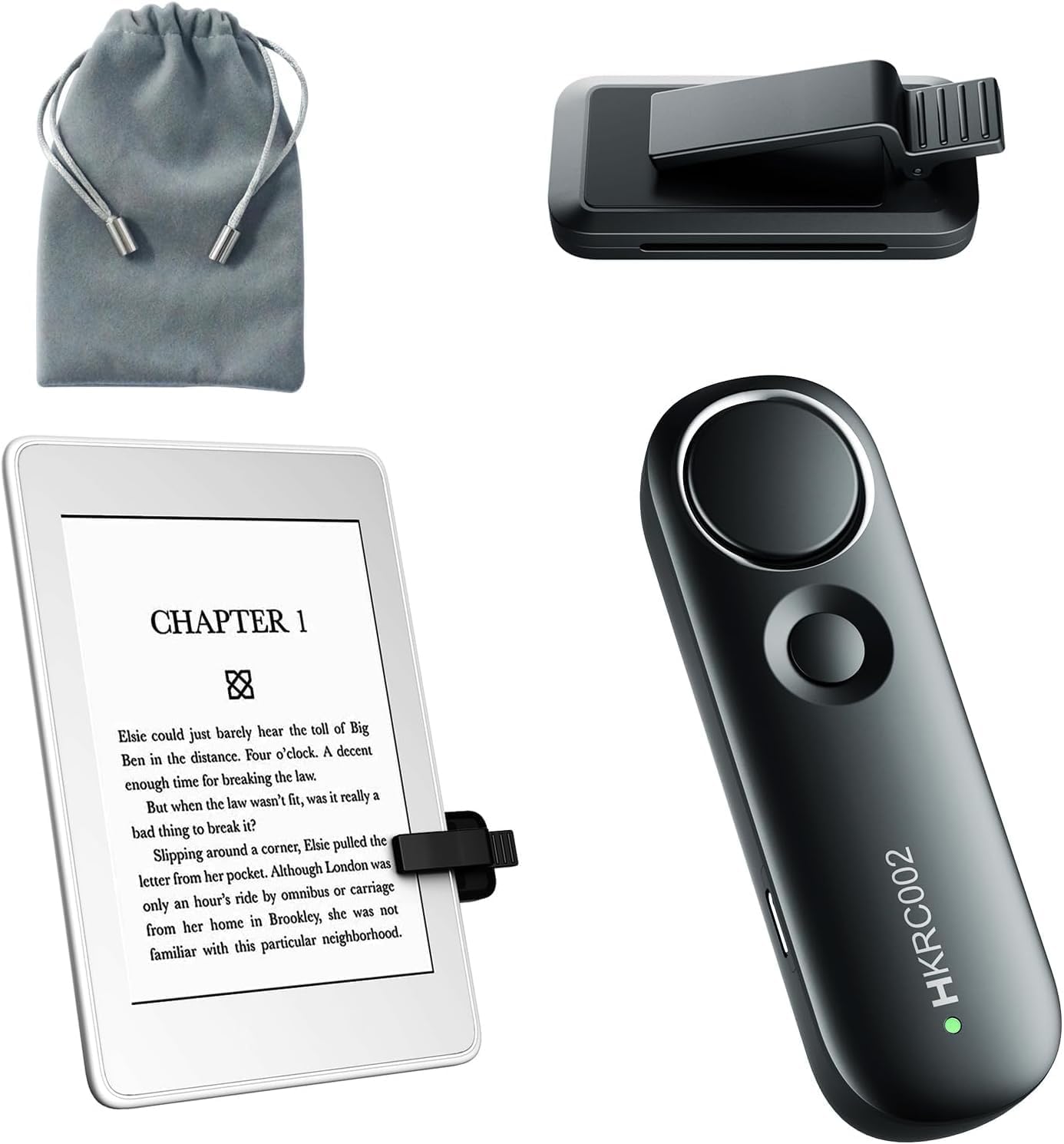 Remote Control Page Turner for Kindle Paperwhite Oasis Scribe, Page Turner Clicker for Kindle App, eReader APP of iPad, iPhone, Android Tablets, with Reading Light, Black