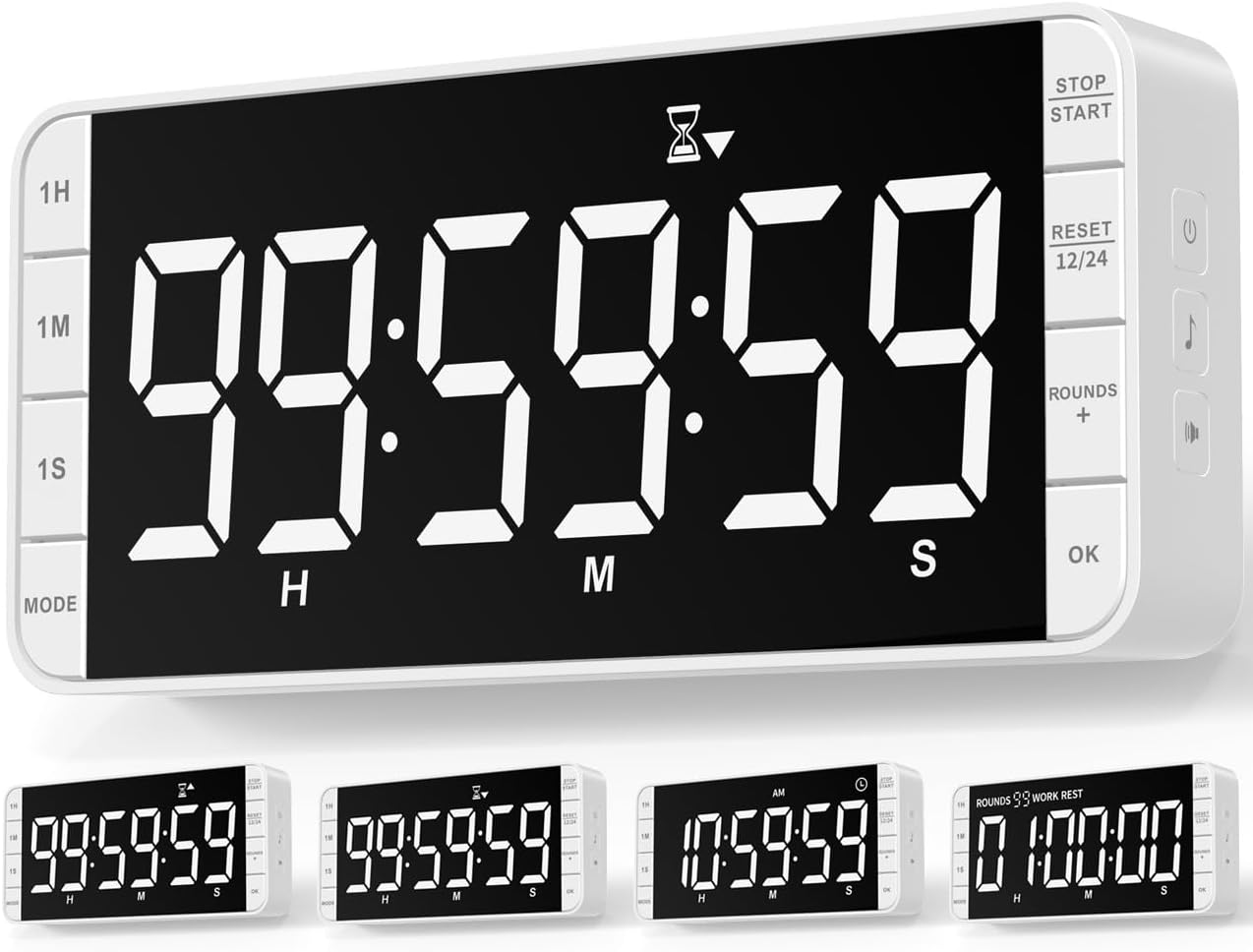 Rechargeable Kitchen Timer - 7.8" Extra Large Display, Magnetic LED, 5 Alarms, 99H Countdown/Countup for Cooking, Classroom, Home Gym