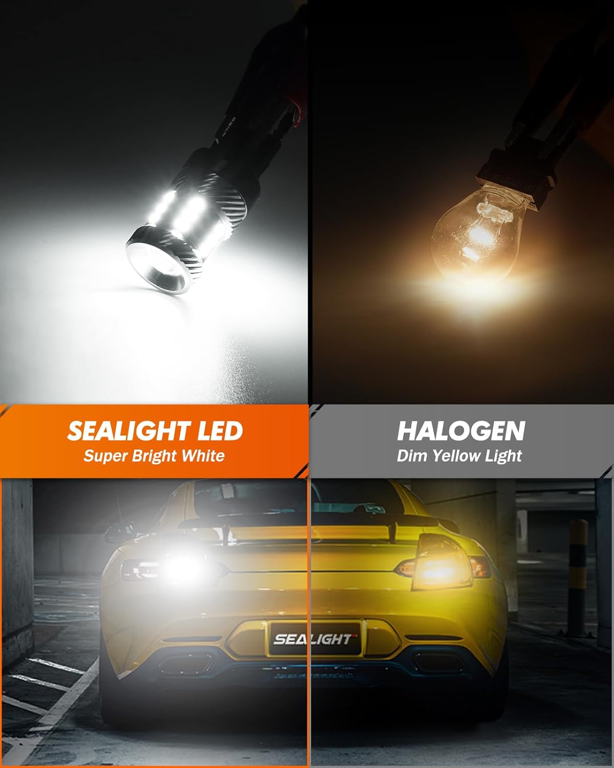 SEALIGHT 3157 LED Bulb Reverse Light, Brake Bulbs 600% Brighter 6000K 1800LM Super Bright 3056 3156 3057 LED Bulbs with Projector Len for DRL Tail Brake Turn Signal Lights, White 2PCS