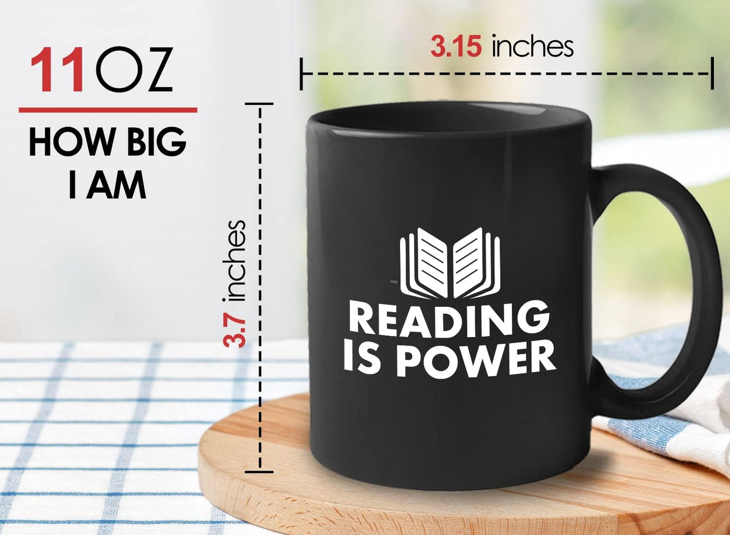 Book Lover Coffee Mug 11oz Black - Reading is power - Literary librarian Literature Bookworm Historian Public Library Curator Bibliophile Bibliolater
