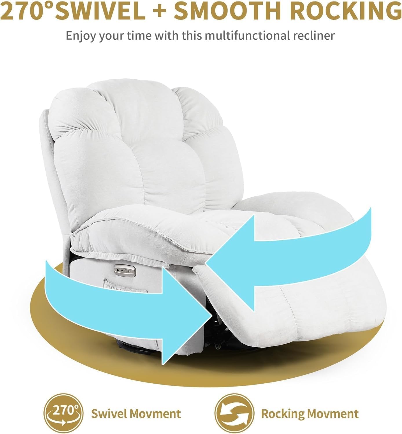 Power Recliner Chair with Massage and Heat Electric Swivel Rocker Recliners Chairs with USB Type-C for Adults Living Room Bedroom Home Theater
