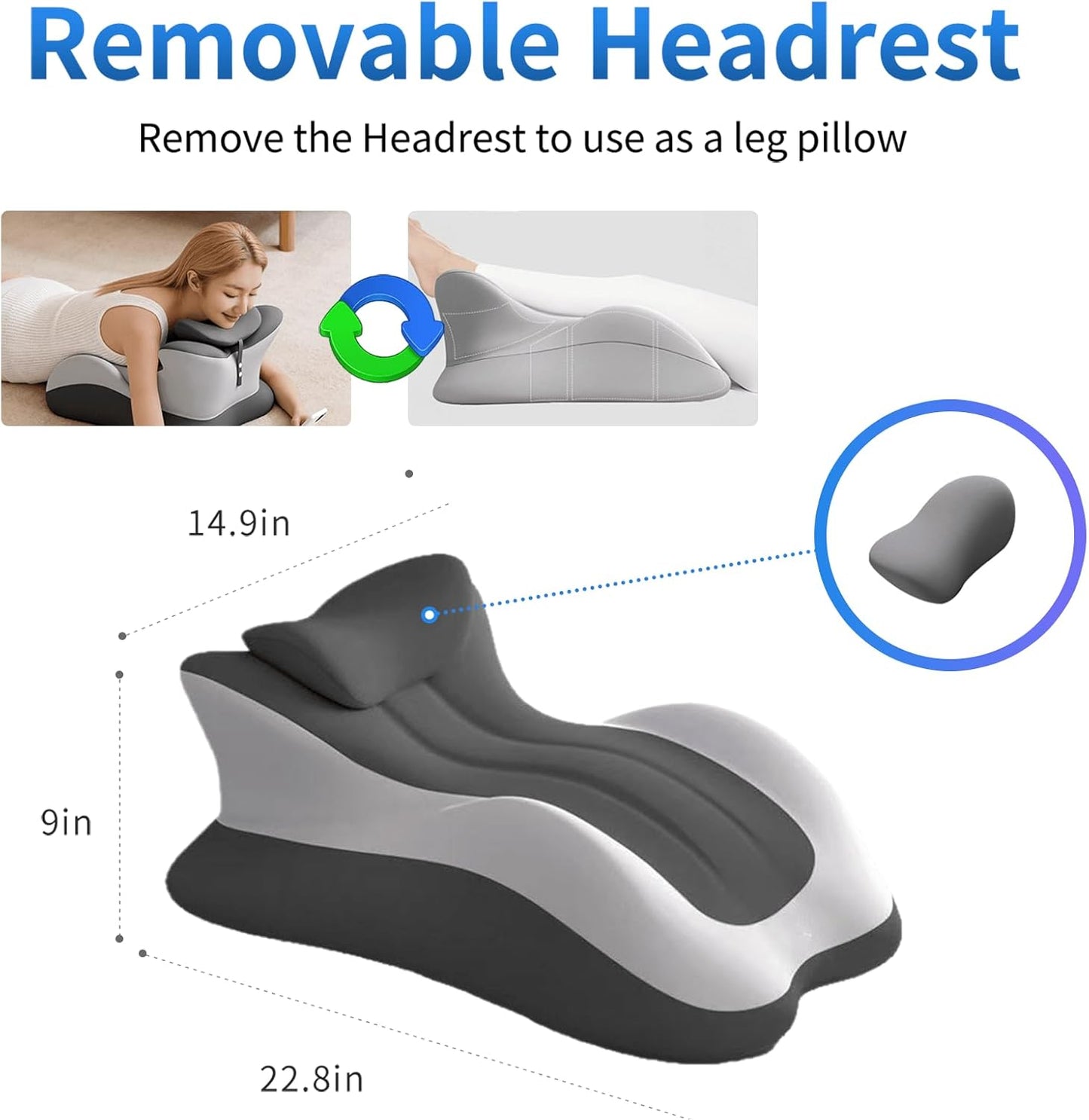 Memory Foam Bed Wedge Pillow for Reading in Bed & Back Support – Ergonomic Wedge Pillow for Sitting Up, Leg Elevation & Comfortable Positioning, Removable Washable Cover