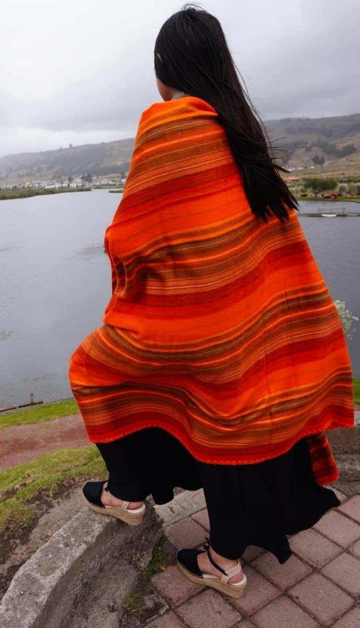 Alpaca Wool Blanket – Naturally Warm and Ultra-Soft Comfort – 65 x 48 - Breathable and Hypoallergenic – Non-Itchy Alpaca Blanket, Handwoven, Cozy Feel and Beautiful Natural Texture(Orange)