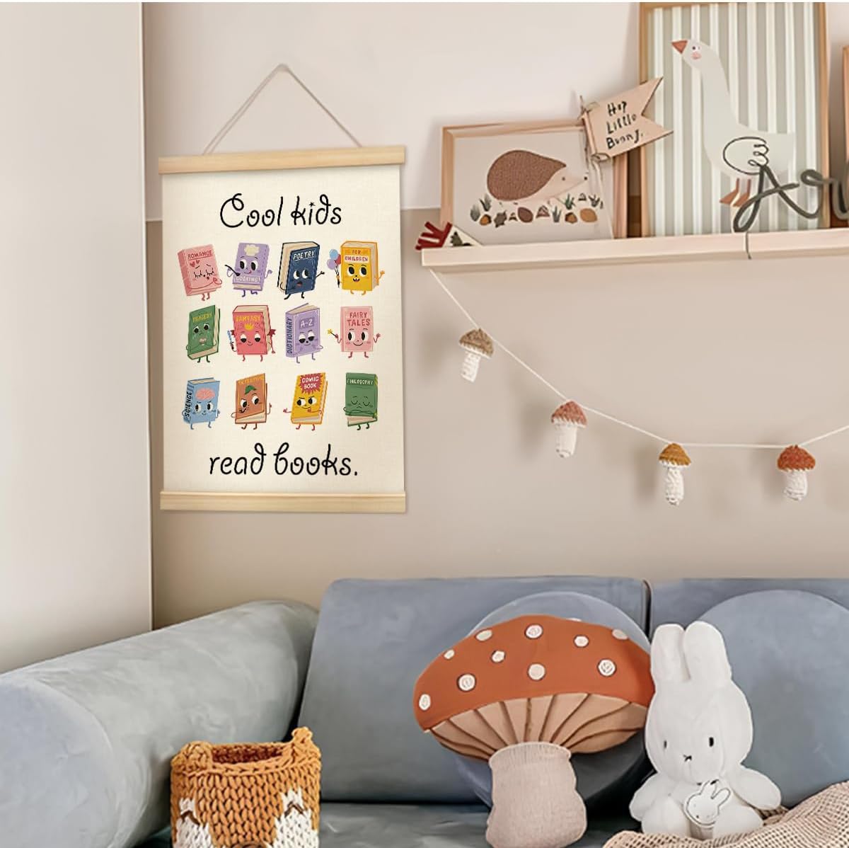 Wheatwin Cool Kids Read Books Wall Art with Wooden Poster Hanger, Reading Corner Decor for Classroom, Reading Nook Decor, Kids Wall Decor, Classroom Wall Decor, 12x16 Inch