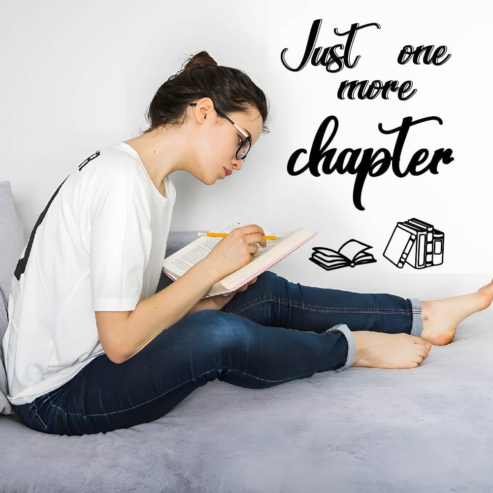SUPERDANT Reading Wall Stickers Book Wall Decal Reading Inspirational Decals Stickers for Walls Just One More chaper Transfer Vinyl Quotes Art Decor for Classroom Nursery Library School 57x35CM