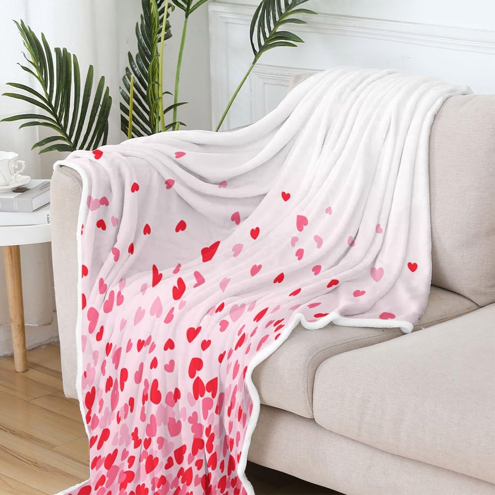 Valentine's Day Gift Fleece Blanket for Mom, Wife, Pink Love Heart Decorative Throw for Couch Sofa Bed, Flannel Blanket - Super Cozy Comfy Throw Blanket (Red, 50"X60")