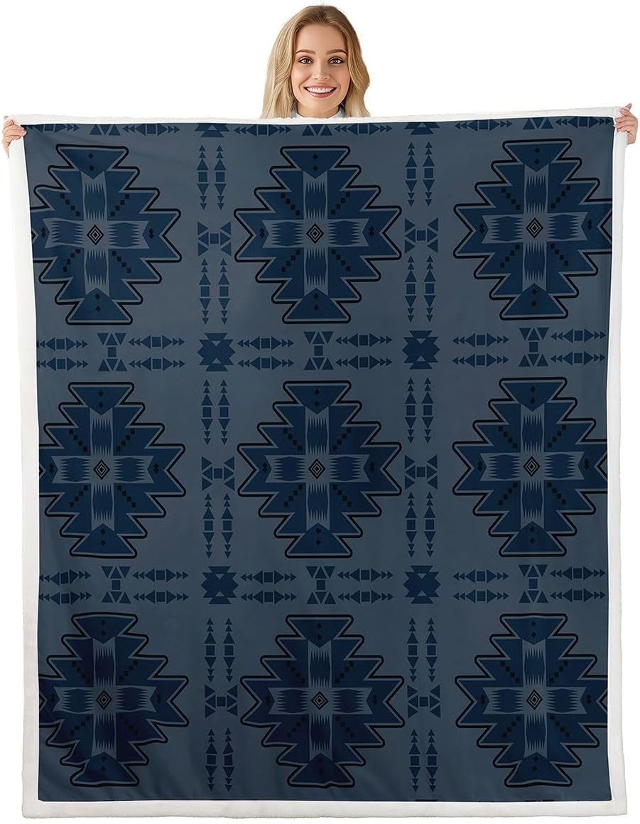 Feelyou Western Sherpa Throw Blanket for Couch Boho Southwestern Rustic Farmhouse Style Super Soft Cozy Fleece Aztec Blanket for Winter, Plush Throw Geometric Block Pattern Baby 30"x40" All Season