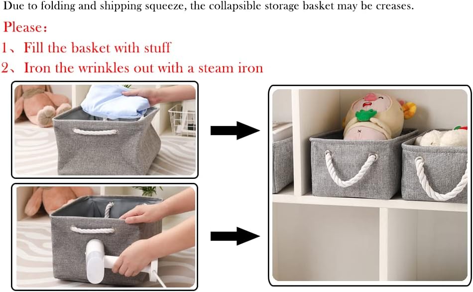 combocube 11.8 x 7.8 x 5.1 Inch Fabric Storage Bins for Shelves, Linen Storage Organizer Storage Basket with Ropes for Laundry, Home, Closet, Office, Clothes, Toys Organizer