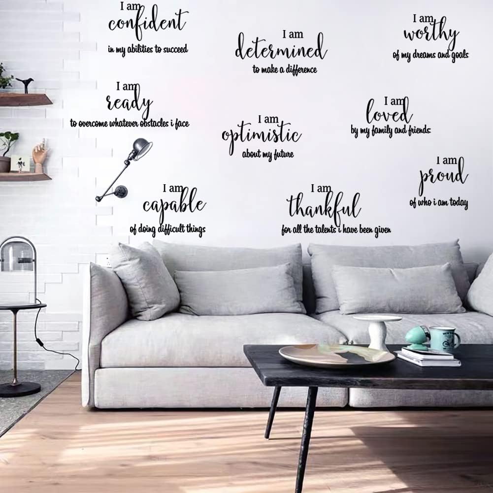 9 Pieces Inspirational Decals Black Motivational Wall Sticker Vinyl Wall Quotes Stickers Wall Art Stickers Peel and Stick Wall Decals for Girl Boy Bedroom Living Room