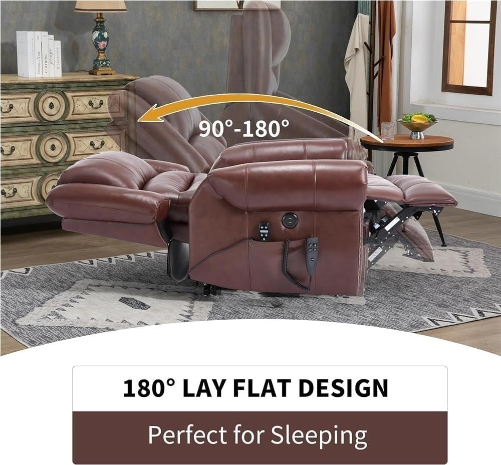 Dual Motor Lift Recliner Chair for Elderly Electric Lounge Chair Lay Flat Adjustable Massage Heat Infinite Position Standing Assistance USB Ports Upholstered Seating Comfortable Reclining Sofa