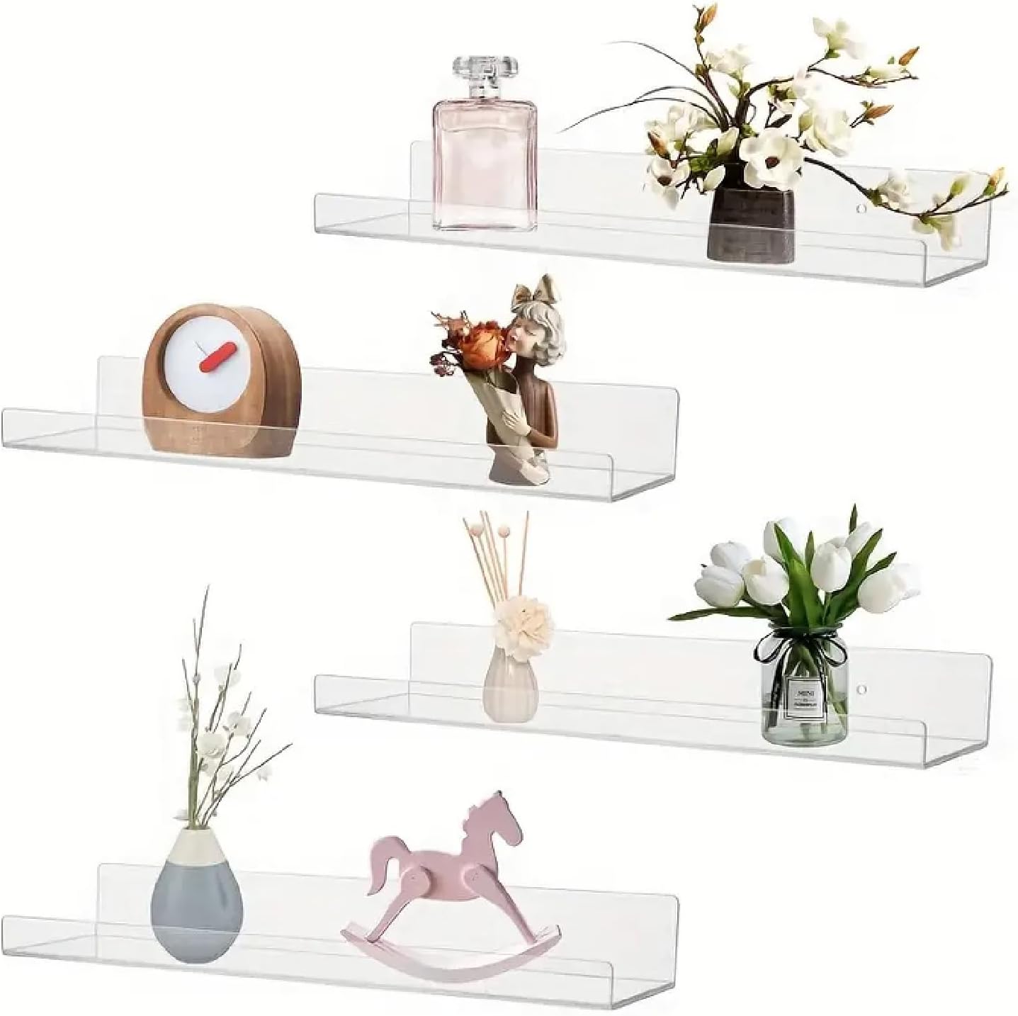 Wall-Mounted Acrylic Shelves Suitable for Wall-Mounted Display Rack Storage Rack Suitable for Children's Bookshelf Room Wall Decoration Bedroom Kitchen Living Room (4, 15")