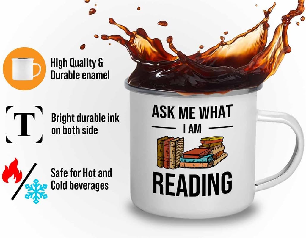 Reading Bookworm Camper Mug 12oz - Ask Me What I am Reading - Reading Reader Book Worm I Know Things Book Addict Book Lover Bookish Novelist Librarian Writer