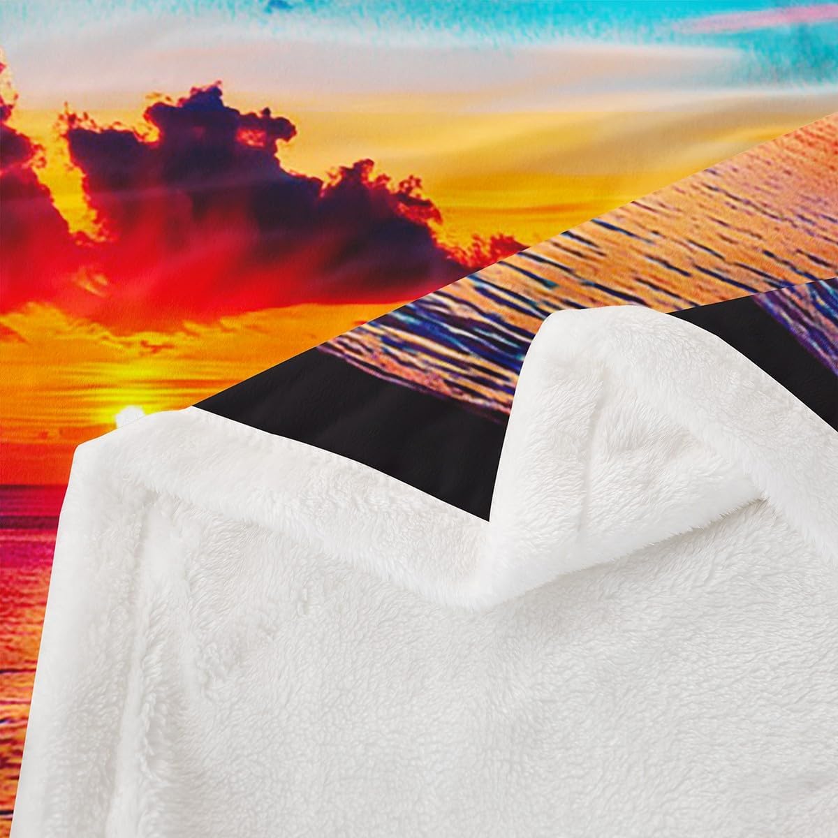 Ocean Beach Themed Sherpa Blanket,Tropical Sunset Beach with Palm Trees Plush Blanket,Peaceful Sea Marine Palm Tree Fleece Throw Blanket Bright Hawaii Style Fuzzy Blanket Twin 60"x80"