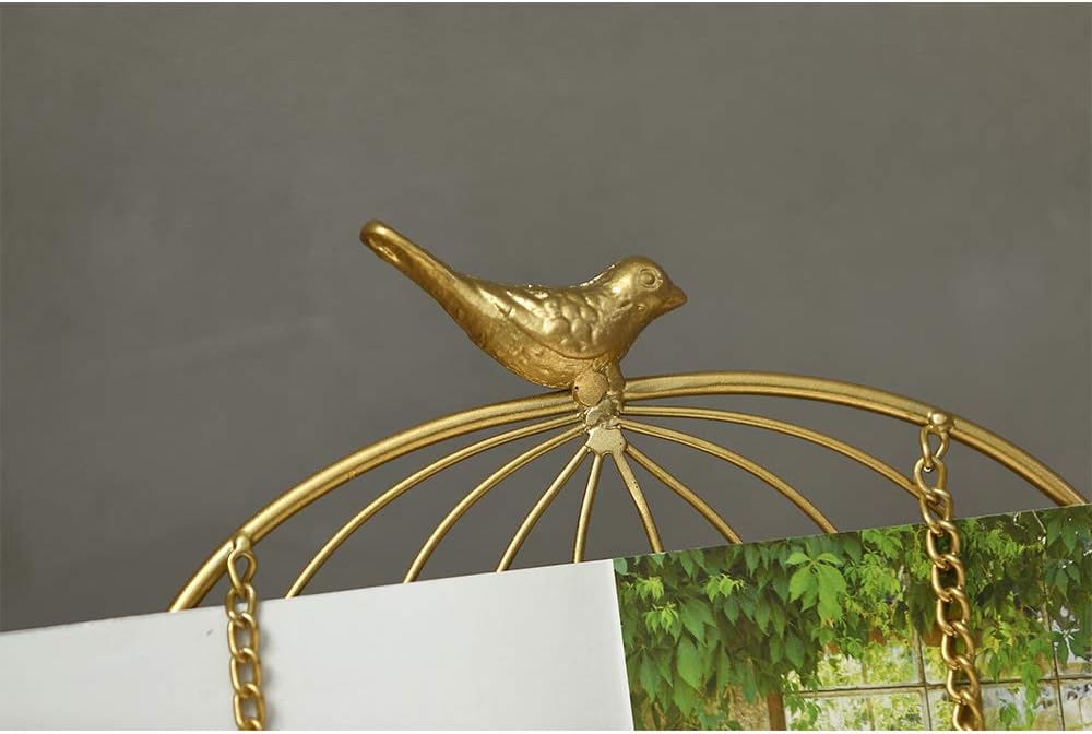 Jemeni Cookbook Stand for Kitchen, A Recipe Easel is Metal Birdcage Shaped with 2 Weighted Chains, Gold…