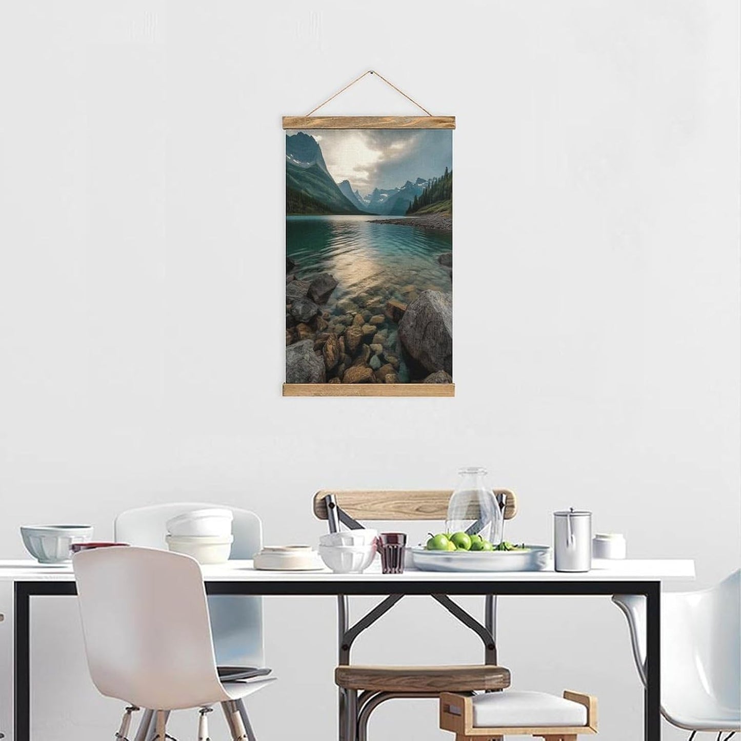 Vintage Glacier National Park Poster with Wooden Frame Personalized Linen Hanging Scroll Painting Rustic Wall Hanging Illustrative Modern Artwork Decor for Home Living Room Bedroom Office