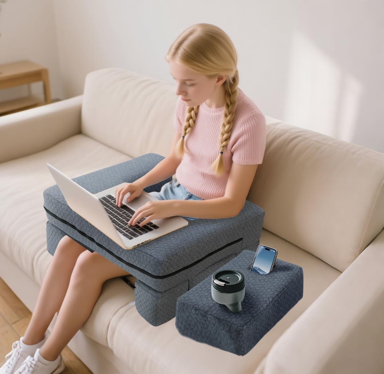 Extra Large Reading & Gaming Pillow with Coaster, Lap Desk Pillow for Laptop for Adult, Memory Foam Bed Desk for Working, Gaming, Reading & Writing Laptop Desk for Couch Bed Floor