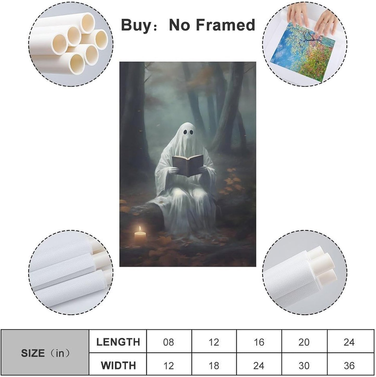 Halloween Ghost Reading Book Prints Gothic Dark Canvas Art Posters for Room Aesthetic And Wall Art Living Room Decor Poster 12x18inch(30x45cm) Unframe-style