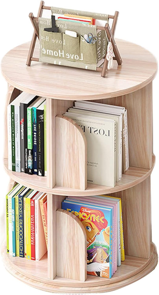 2-Tier Rotating Solid Wood Bookshelf, Stylish Bookcase Organizer for Student Dorms, Living Room & Office - Space-Saving Storage Solution with Elegant Design