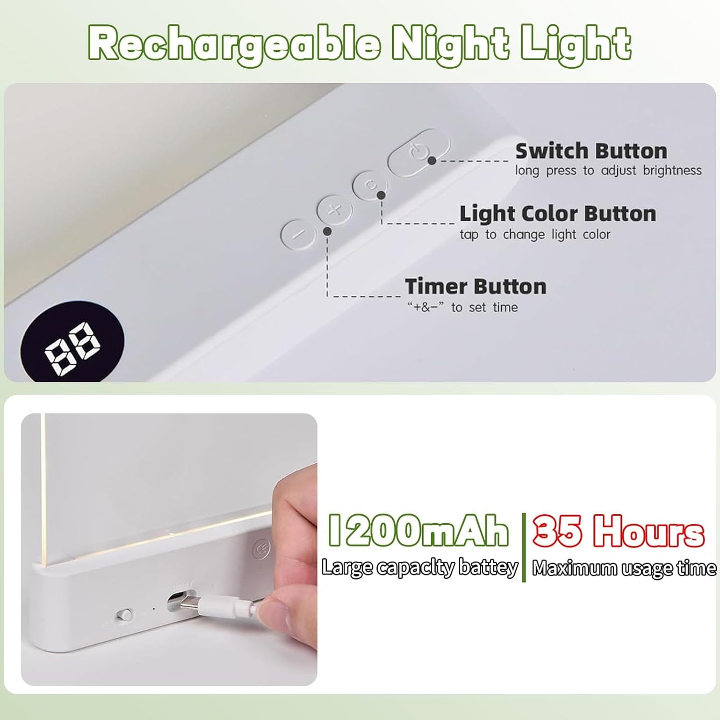 Book Light, Rechargeable Clear LED Flat Book Lights with 3 Colors & Timer, USB Rechargeable Reading Light, Dimmable Panel Plate Lamp Book Full Page Light, Funny Gifts for Readers Kids Women Men(White)