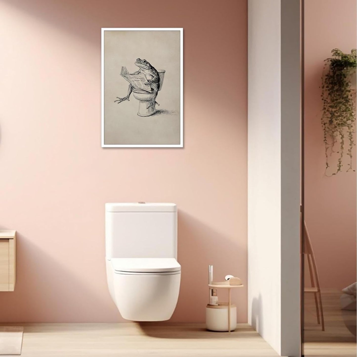 Funny Bathroom Animal Poster Frog Reading Newspaper On Toilet Wall Art Whimsical Quirky Sketch Artwork Aesthetic Prints Painting For Apartment Bathroom Restroom Wall Decor 12x16in Unframed