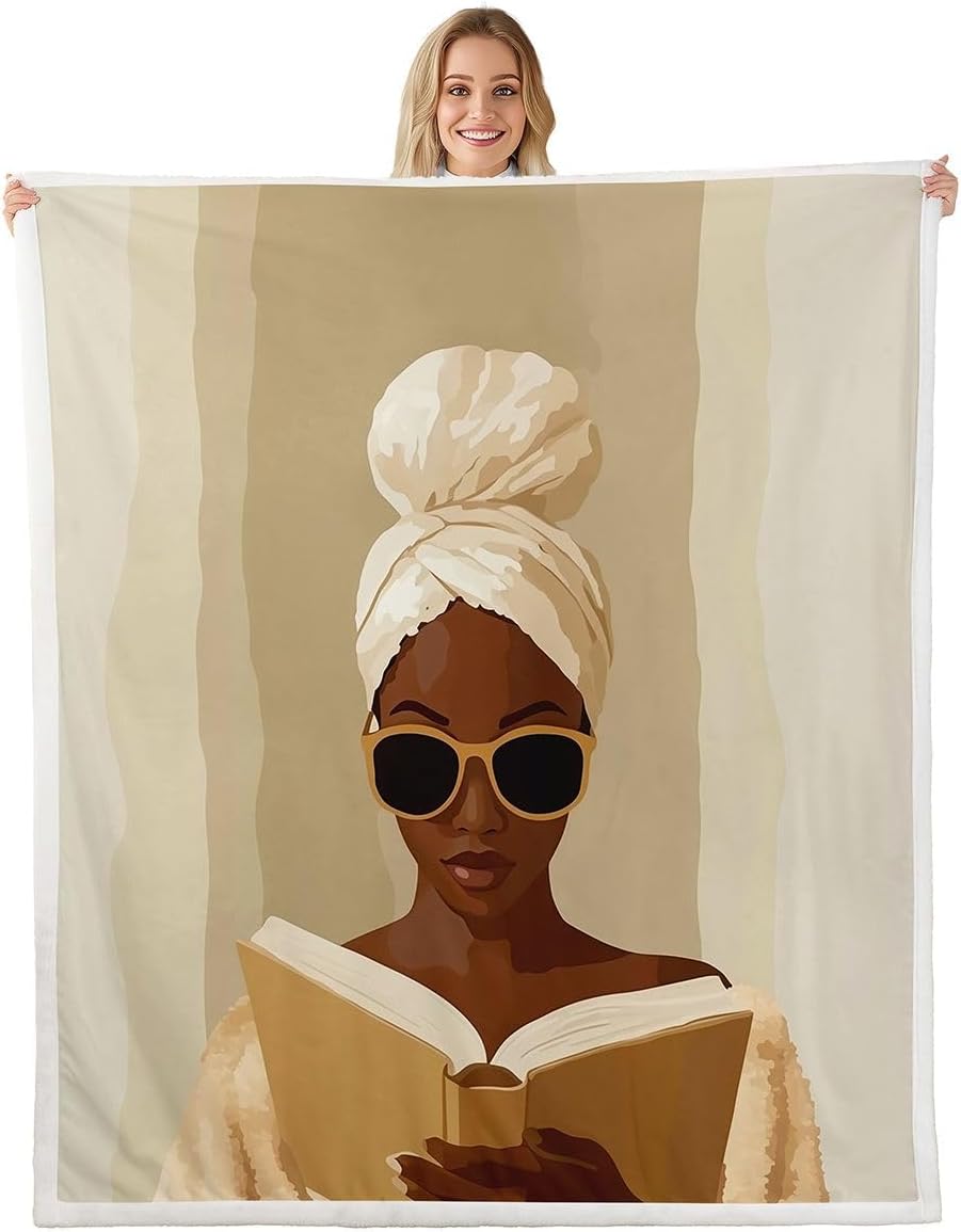 Feelyou Black Woman Sherpa Throw Blanket for Couch African American Super Soft Cozy Fleece Book Blanket for Winter, Plush Throw Throw 50"x60" All Season