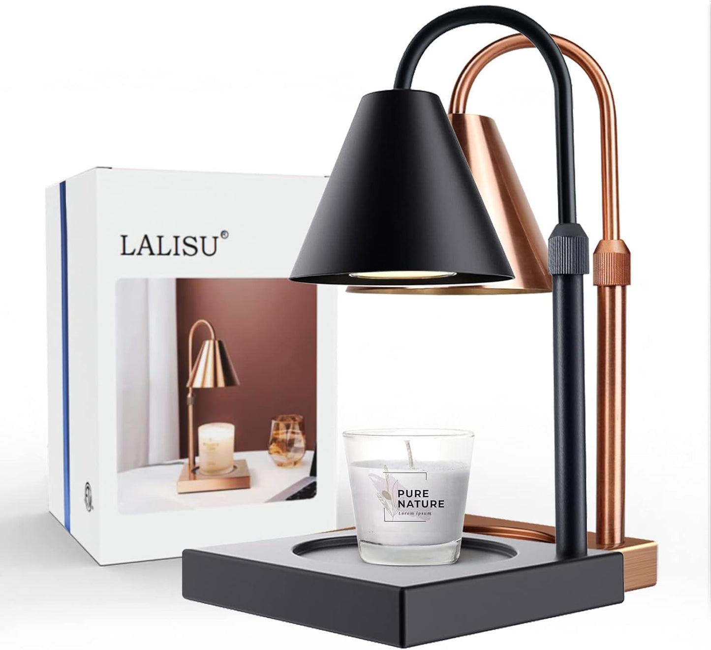 Candle Warmer Lamp, Stepless Dimming Candle Warmer Lamp with Timer & Dimmer Height Adjustable Compatible with Jars Scented Wax for Home Decor (Metal Base-Black)