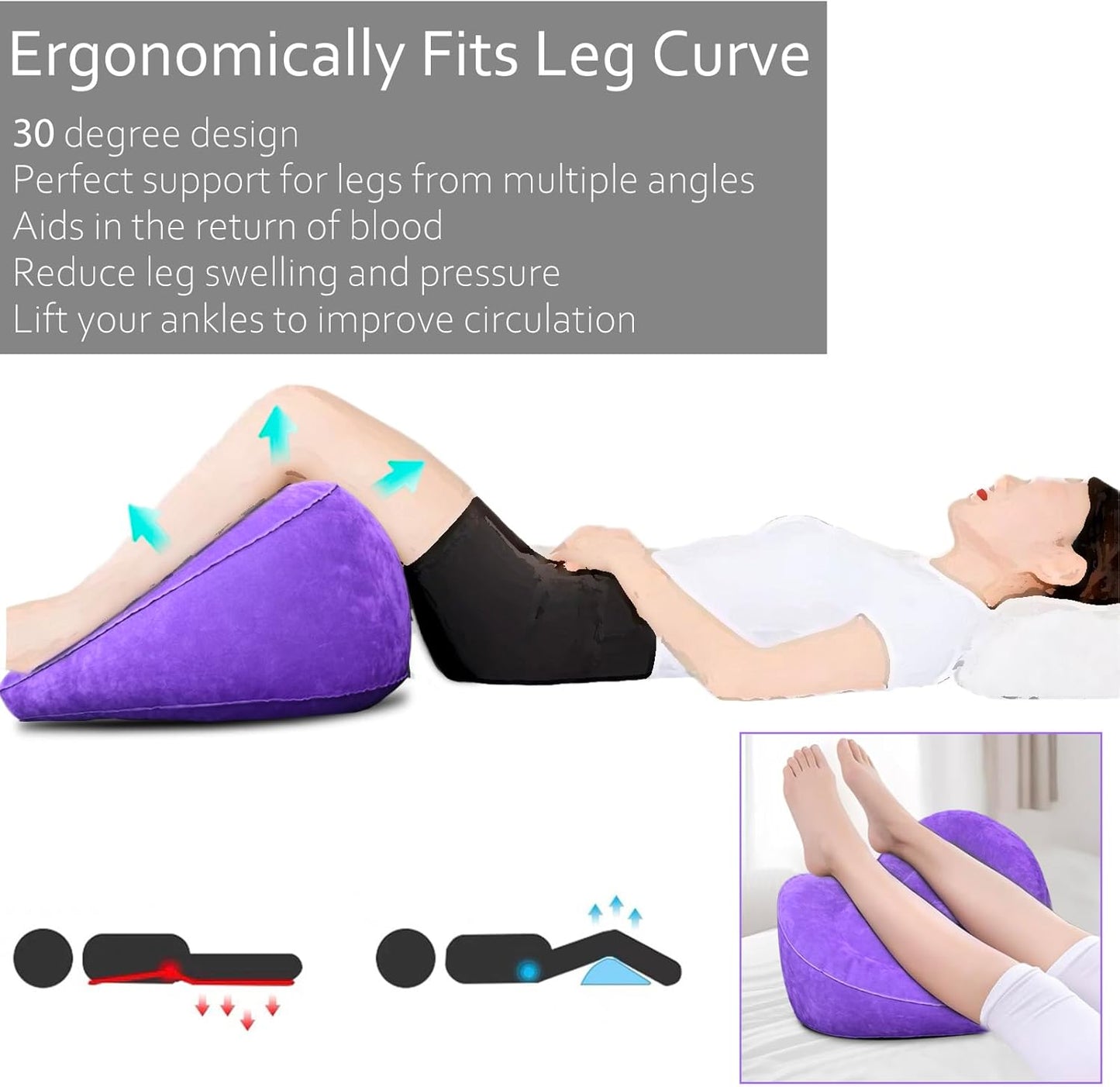 Leg Elevating Pillow - Heart Shape, Leg Elevation Pillows for Swelling Blood Circulation, Inflatable Wedge Pillow for Traveling, Wedge Pillow for Legs Foot Pain Relief Acid Reflux, Easy Carry Storage