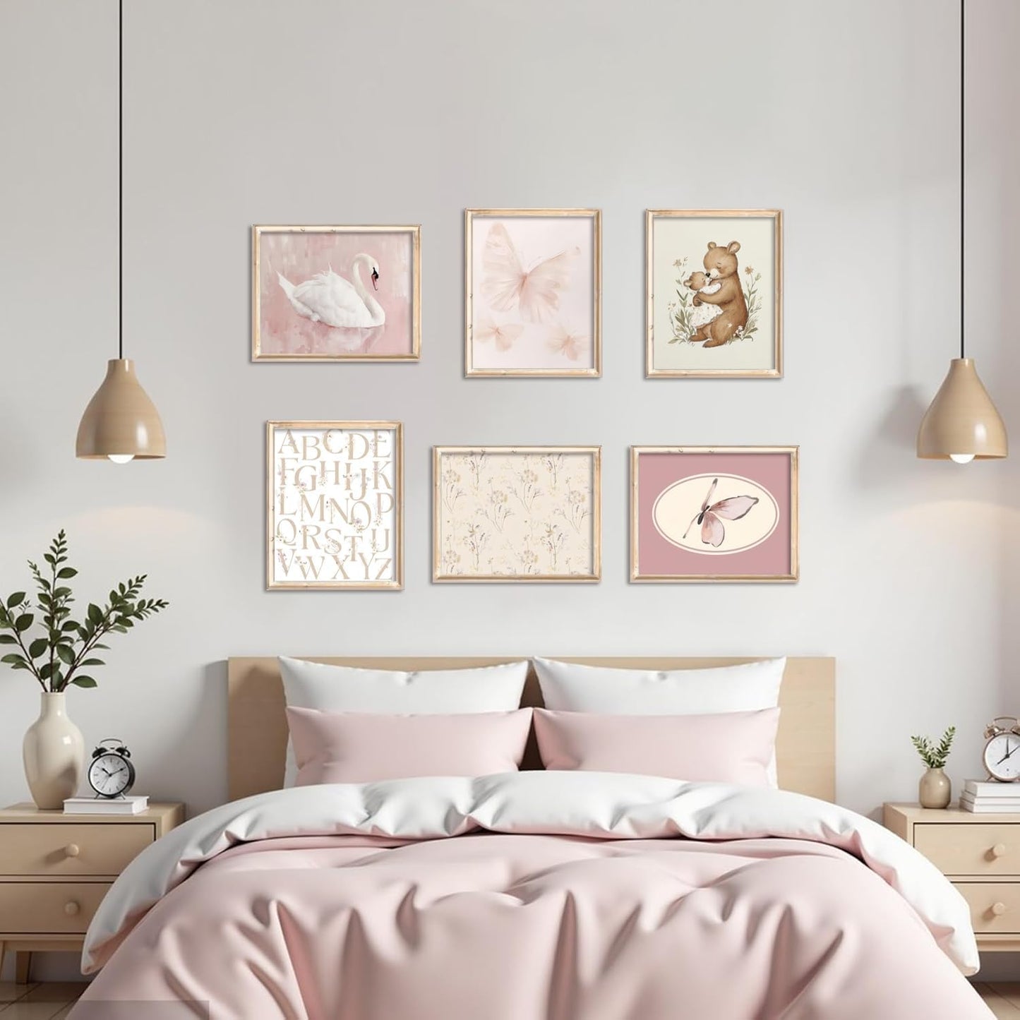 Coquette Girl Nursery Wall Art White Swan Preppy Painting Pink Butterfly Floral Pictures Aesthetic Canvas Posters Vintage Nursery Artwork for Girls Room Bedroom College Dorm 8x10 Inch Unframed