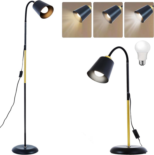 AoMck Floor Reading Lamp, Industrial Metal Floor Lamps for Living Room with Adjustable Bendable, 2 in 1 Reading Table Lamps for Living Room Bedroom Office, 12W Bulb Included (Black)