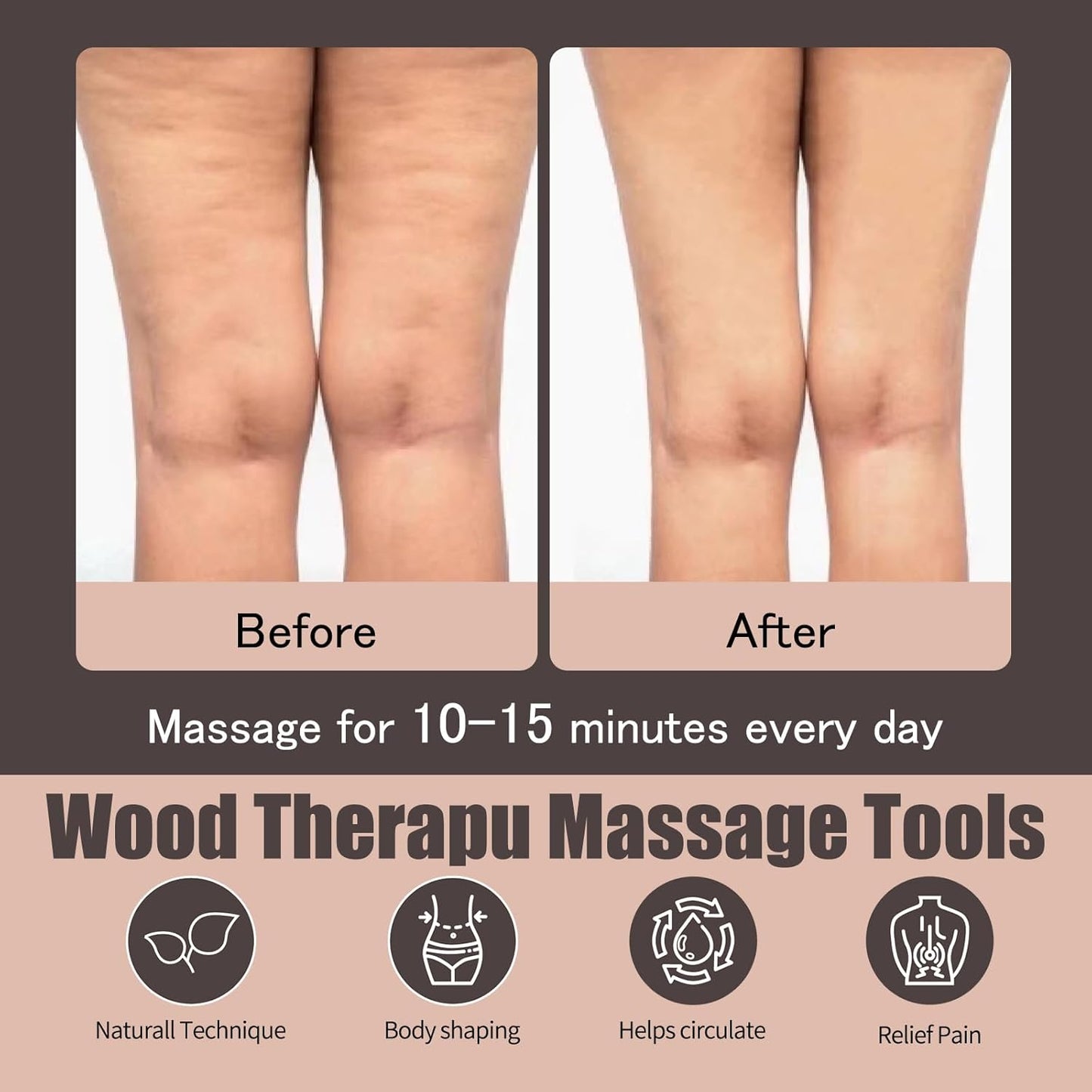 Wooden Massage Tool Set, 7-Piece Body Massage Kit for Home Use, Manual Included