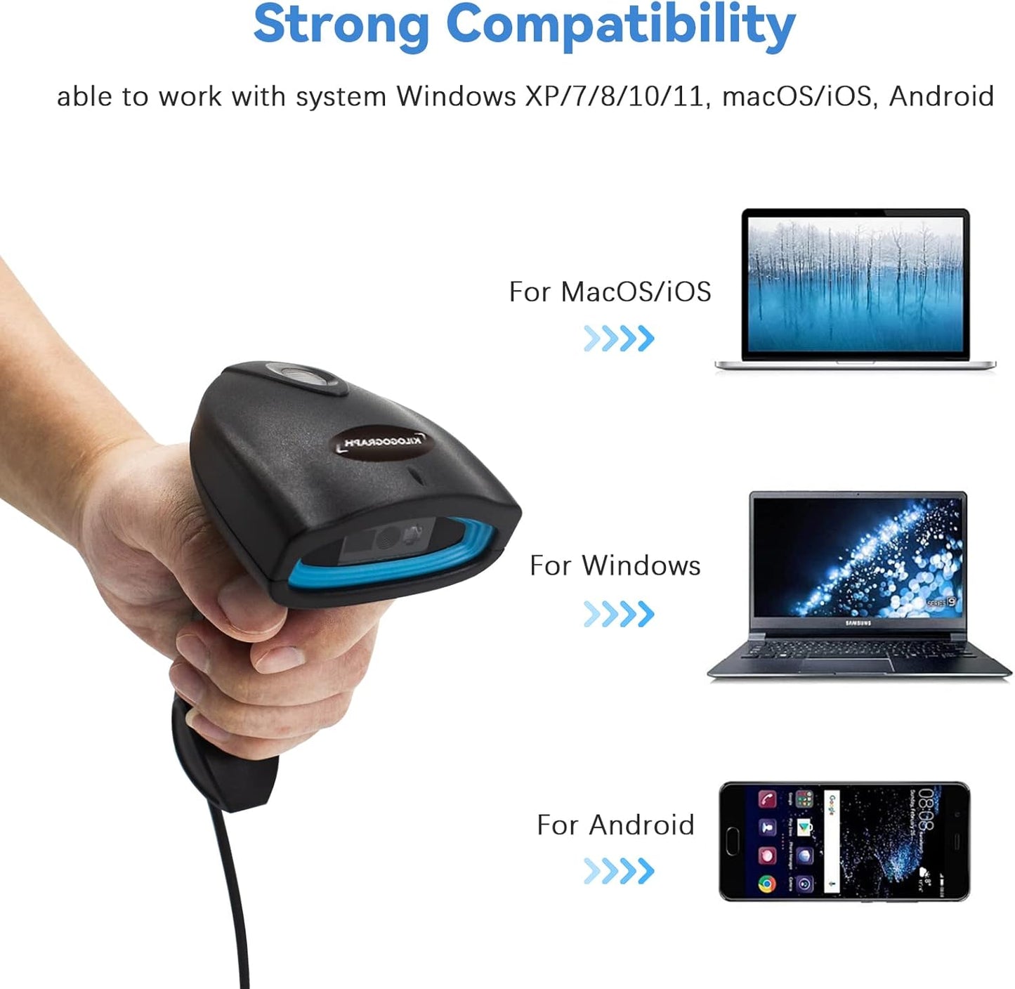 Bluetooth QR Code Scanner - Book Scanner for Personal Library Libib, 1D 2D Codes Scanners for Laptop Computer Mac iPhone Android, Wireless Bluetooth Bar Code Scanner (Without Stand)