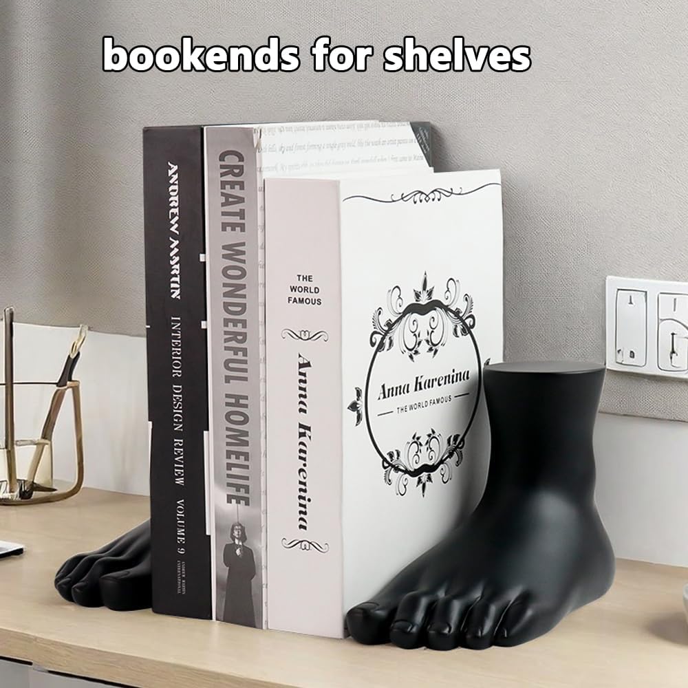 jinhuoba Decorative Bookends Foot Book Ends, Unique Heavy Book Holder Ends for Shelves, Novelty Modern Book Ends for Shelves Office Home Desk Bookshelf, 6.7"(L) x 7.5"(W) x 4.7"(H), Resin
