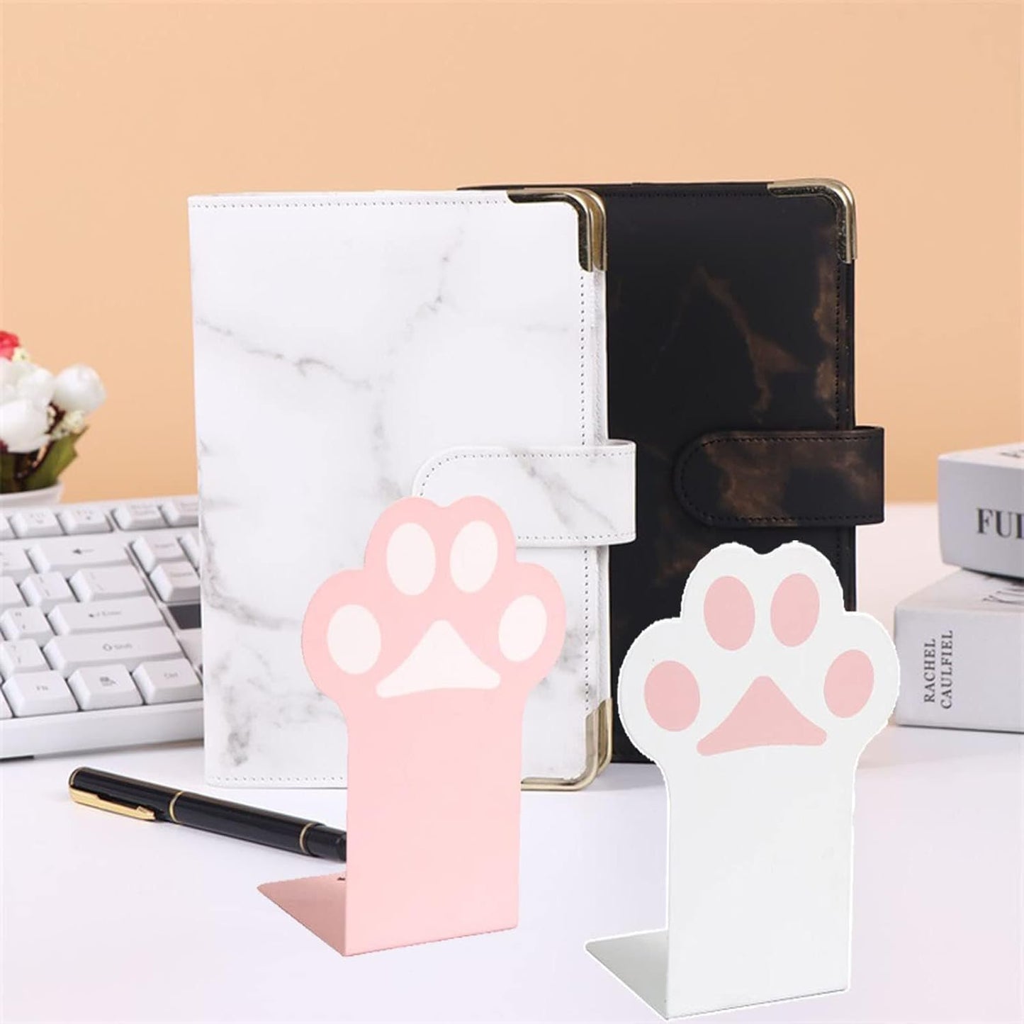 2 Sets Cat Paw Metal Bookends Cute Desktop Bookshelf Sturdy Cartoon Bookshelf for Home and Office Decoration