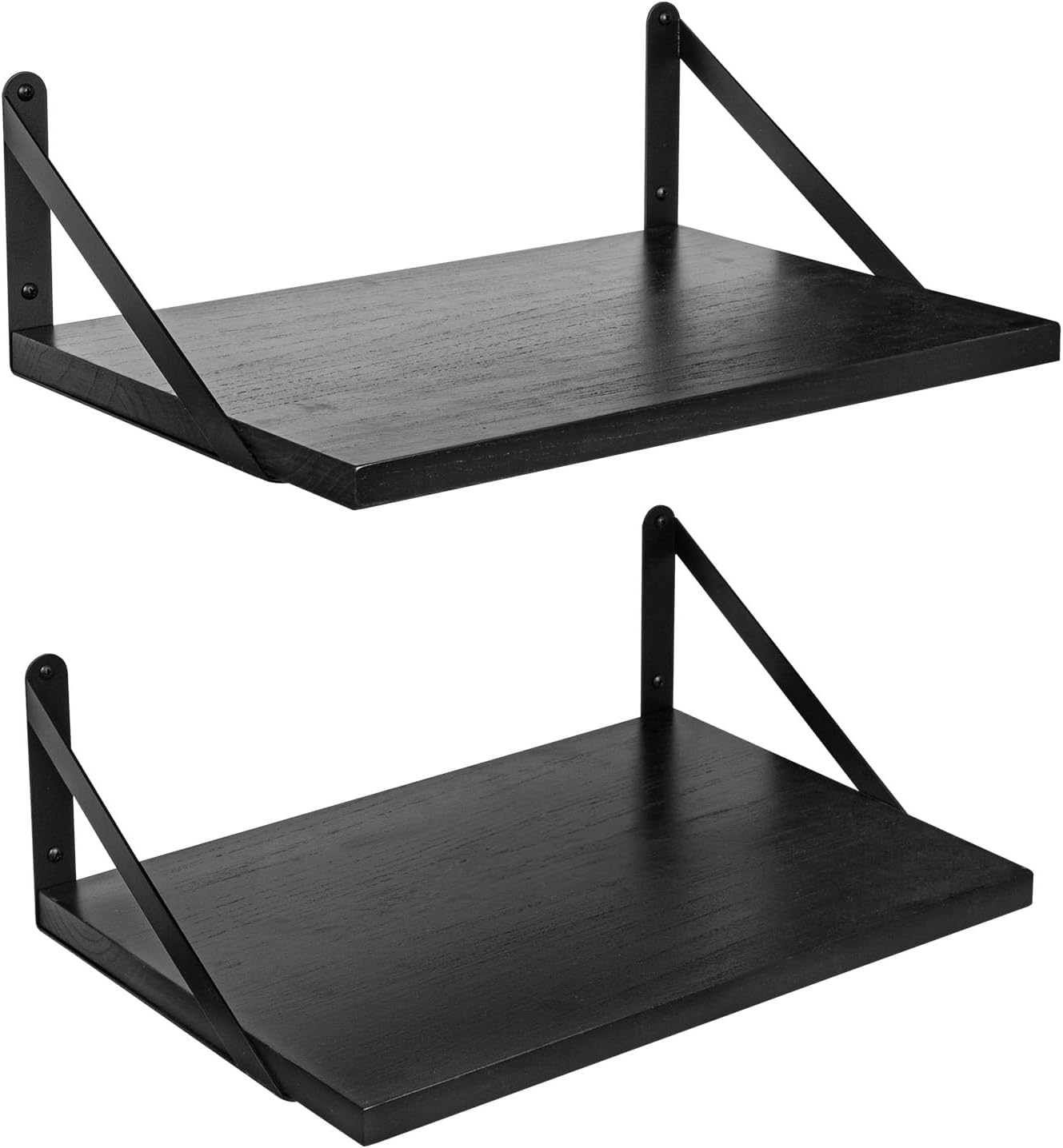 SAUMONIERES Floating Shelves Bookshelf for Bedroom Bathroom Living Room Wood Wall Mounted Wide Deep Storage, Black Painted Set of 2