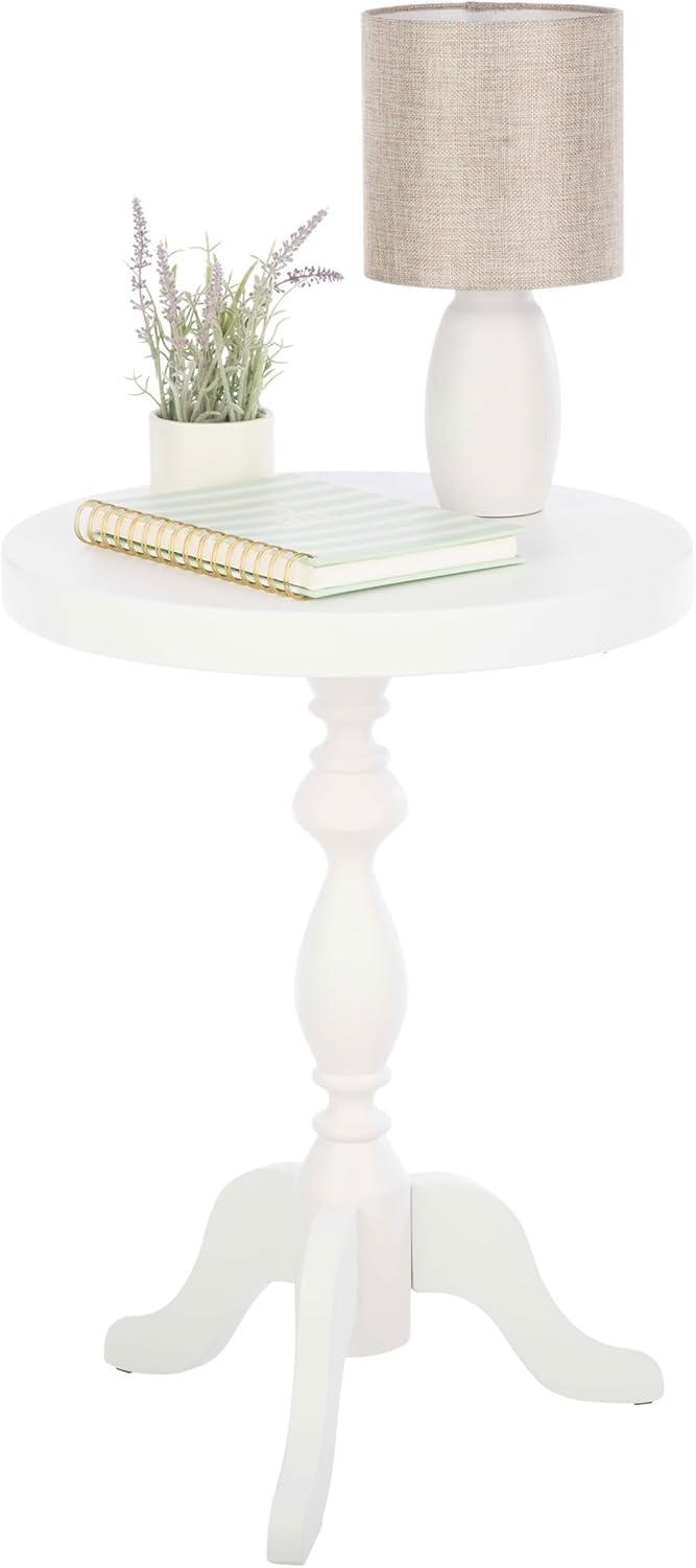 Pedestal Side Table - Round End Table with Vintage Look - Accent Furniture for Living Room, Bedroom, Office, or Entryway - Functional End Tables for Small Spaces by Lavish Home (White)