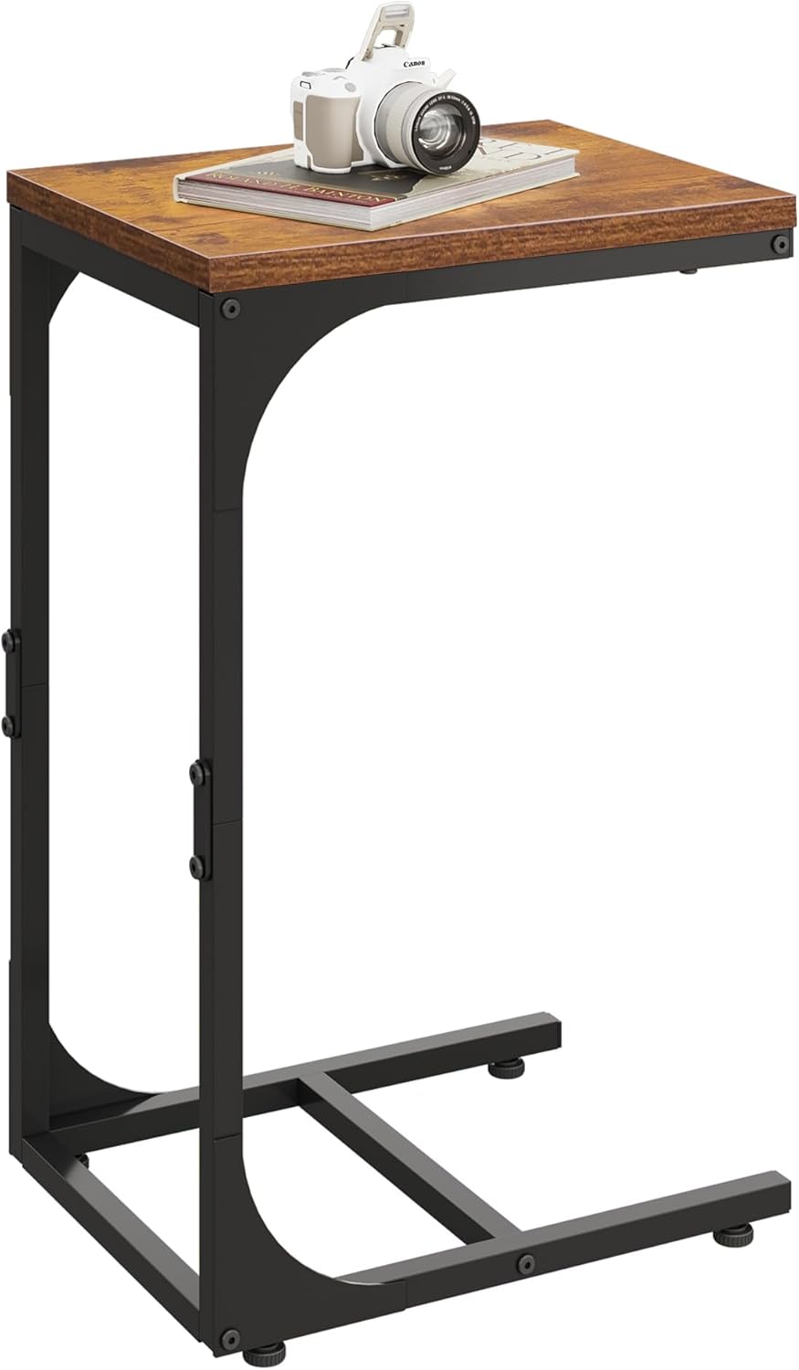 WLIVE C Shaped End Table, Small Couch Side Tables with Metal Frame That Slide Under, Sofa Table TV Tray for Living Room, Bedroom, Rustic Brown