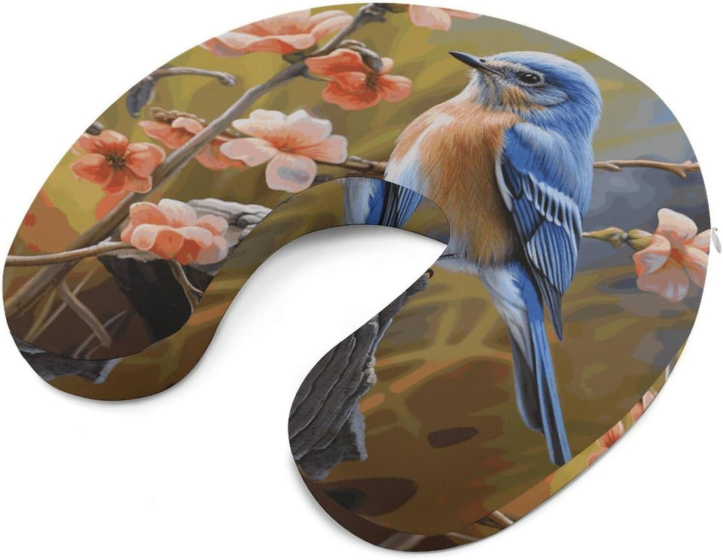 Eastern Bluebird Neck Pillow Memory Foam U Shaped Pillows Portable Pillows for Shoulder Travel Head Support Pillow with Concealed Zipper for Airplane Car Home Office