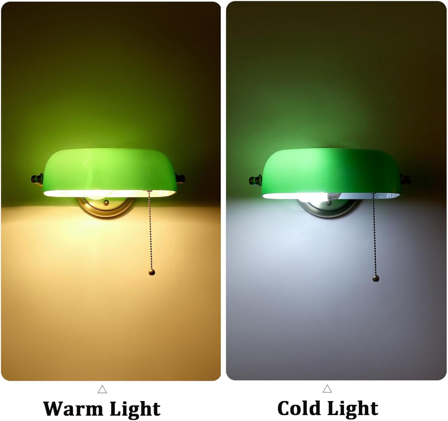 FIRVRE Vintage Wall Sconces with Bankers Lamp Shade, Indoor sconces Wall Lighting with Retro Pull Chain Switch for Bedroom Corridor Library
