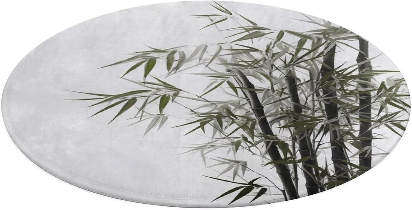 Round Small Area Rug, Asian Plant Print Circle Rugs, Non Slip Washable Floor Mat, Soft Throw Rug for Living Room, Powder Room Entryway, Bathroom, Bedside, Floor Decor 80 * 80cm